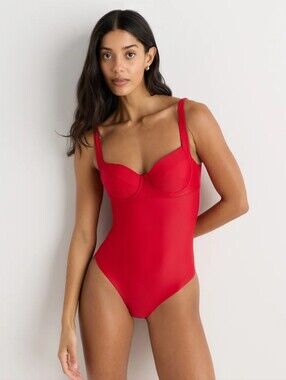 NWT Quince Italian Underwire One Piece Swimsuit Cherry Red XS